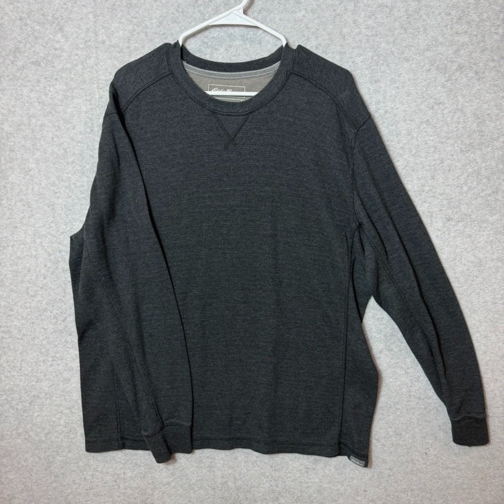Eddie Bauer Mens Thermal Shirt XLarge Gray Long-Sleeve Waffle Knit Henley Base